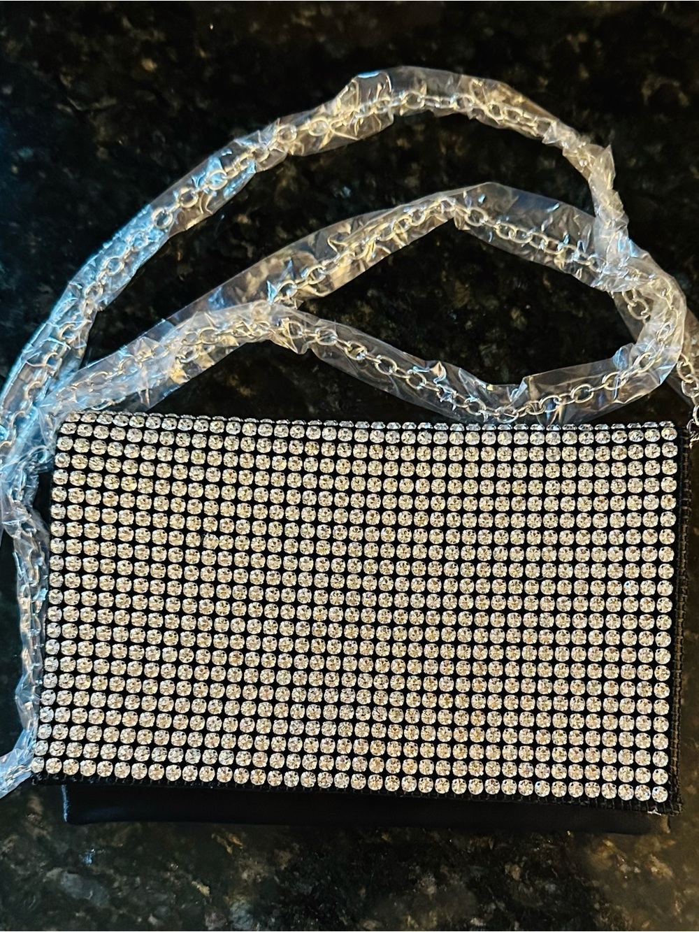 Crystal Rhinestone Evening Crossbody Shoulder Bag Clutch -Silver NEW IN BAG